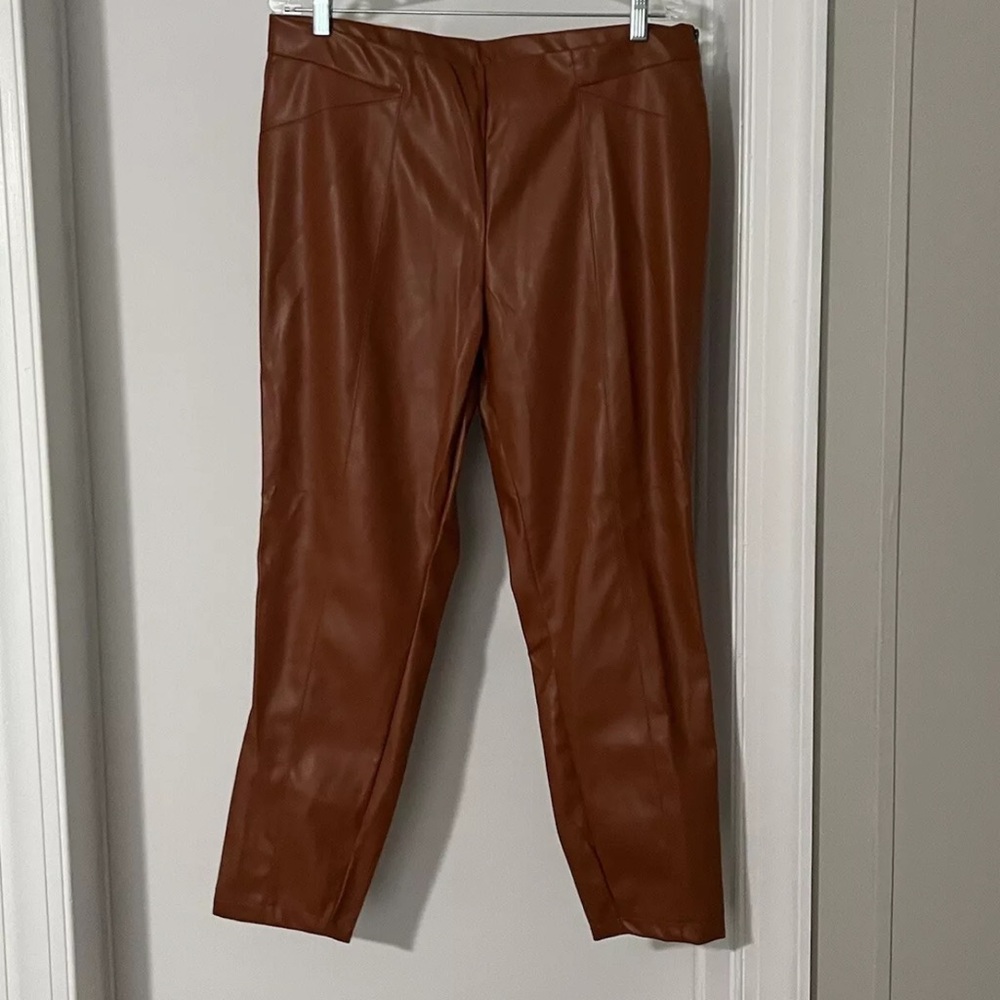 NWT SZ 1X Brown Faux Leather Pants